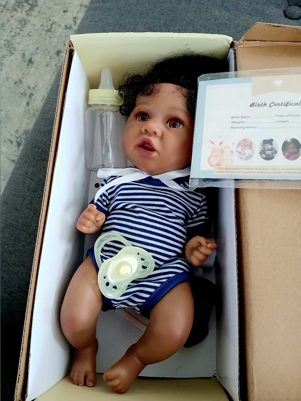 Rwbob Lifelike Baby Doll in Navy Stripe Onesie with Accessories NEW!